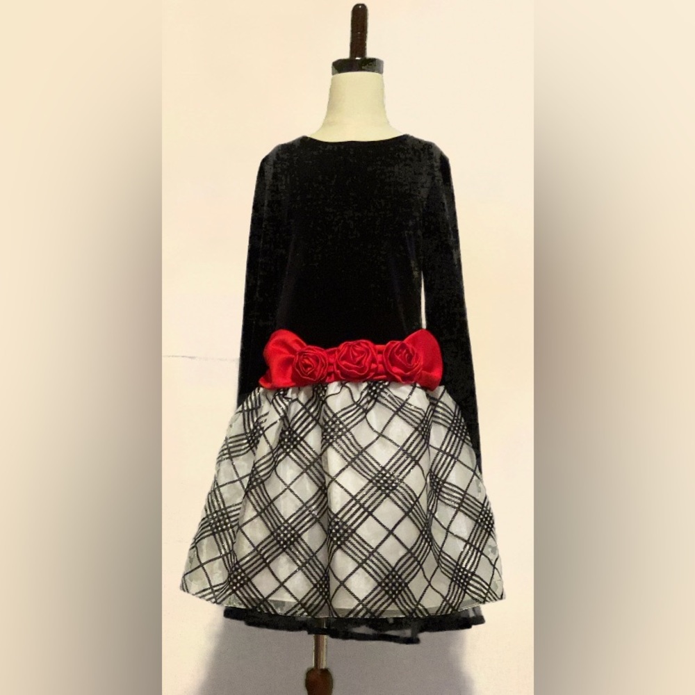Bonnie Jean Girls Dress Size 12 Holiday Christmas Black Red White